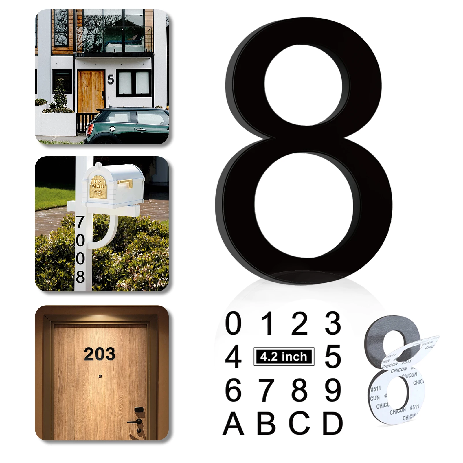 House Number Signs 0 To 9 3D Self Adhesive Acrylic Door Plate Sign Home Mailbox Hotel Address Door Label