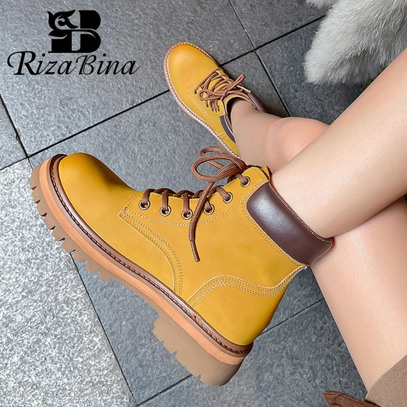 

RIZABINA New Arrivals Ankle Boots Women Real Leather Winter Woman Shoes Fashion Cool Ins Short Boots Daily Footwear Size 35-39