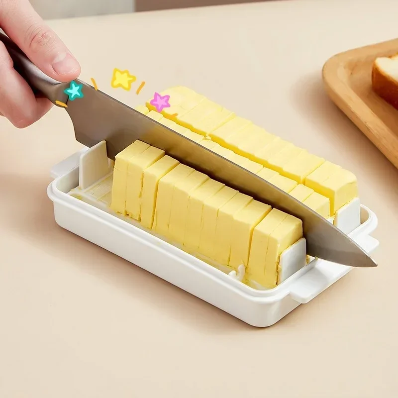 Plastic Yellow White Butter Cutting Storage Box Kitchen Accessories