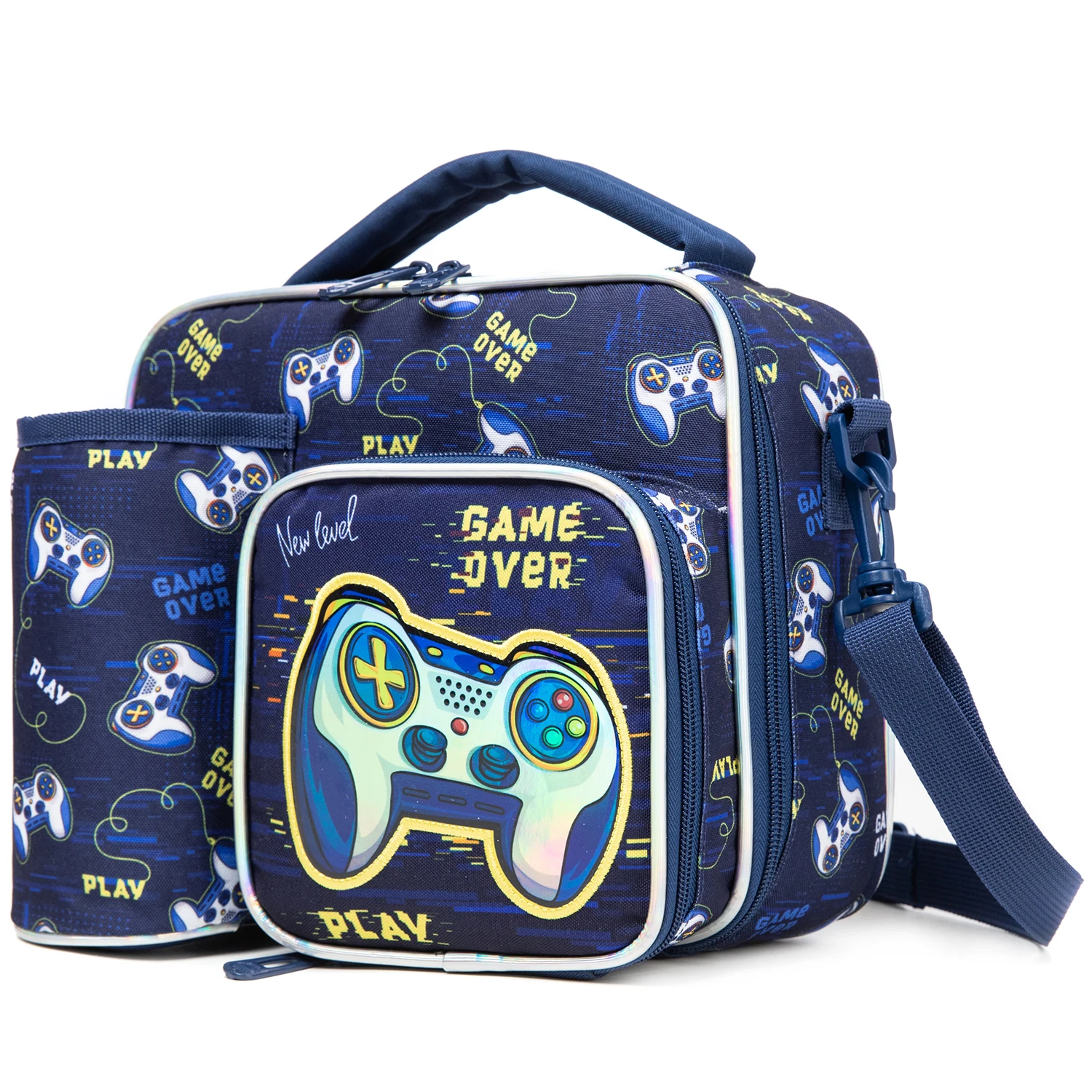 Kids Lunch Bag for Boys with Water Bottle Holder School Insulated Lunch Bags for kids with Multiple Zippered Pocket