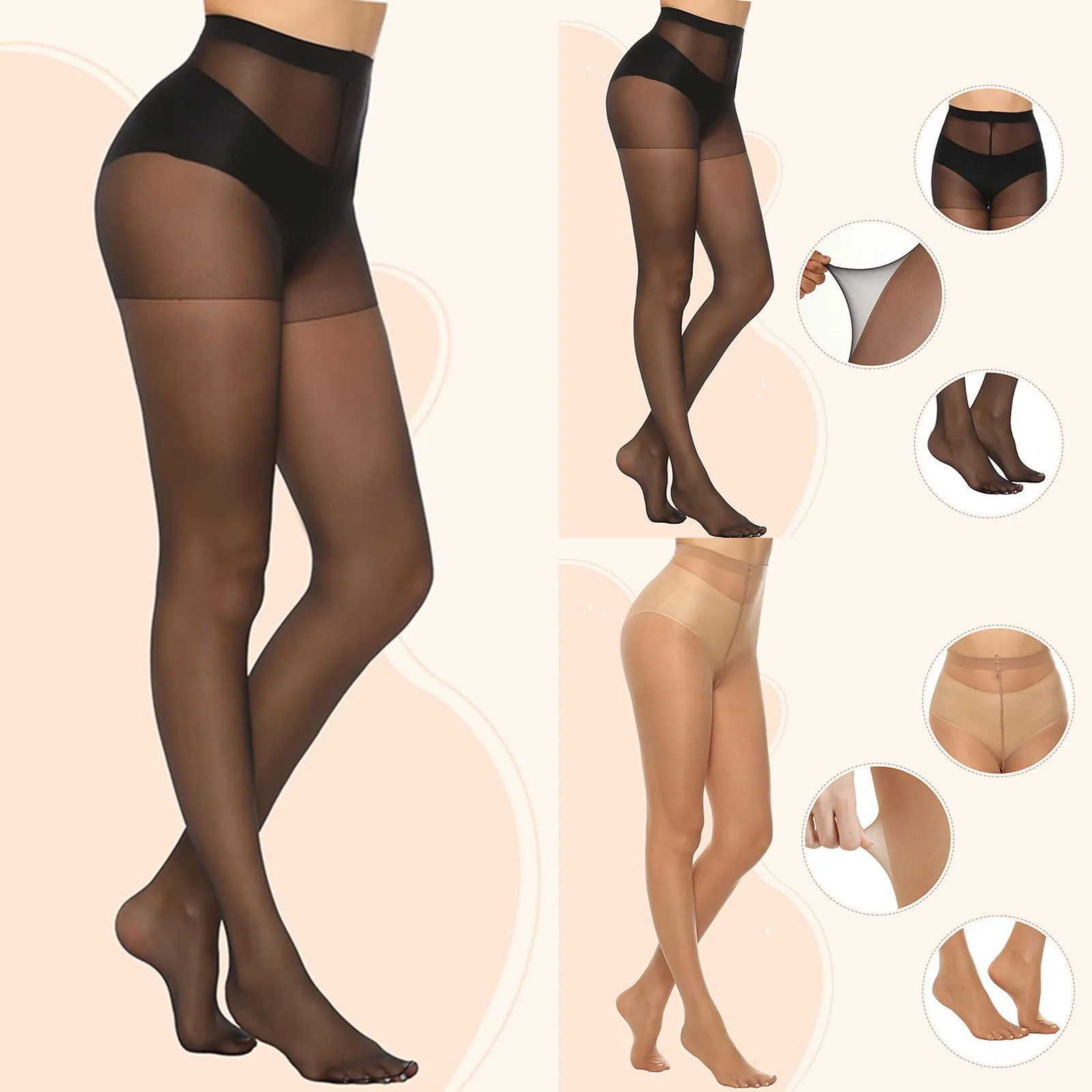 

2024 Women's Fashion Transparent Effect Thin Pantyhose Solid Color High Waist Leggings Slim Breathable Comfortable Clothing