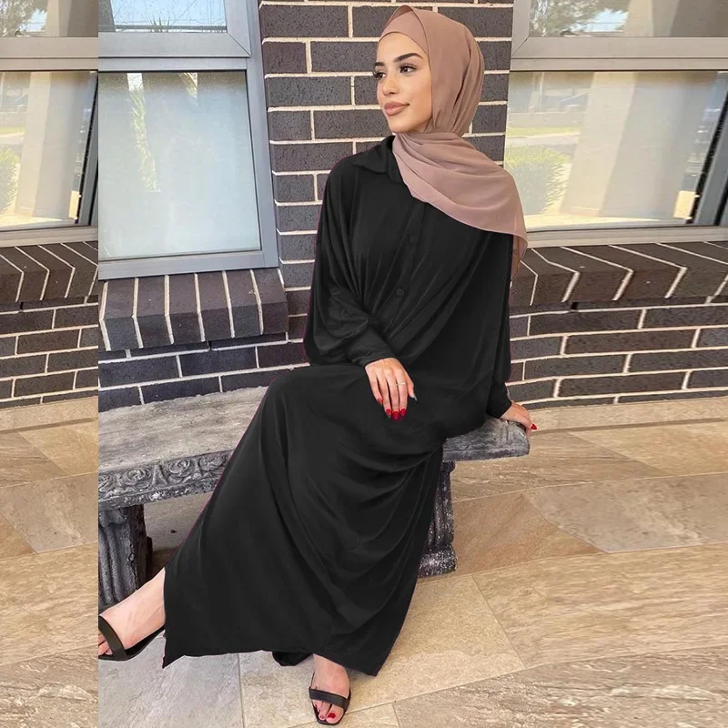2023 Turkey Dubai Casual Muslim Abaya Femme Elegant Doll Sleeve Solid Color Dresses for Women Islamic Robe Musulman Women Dress