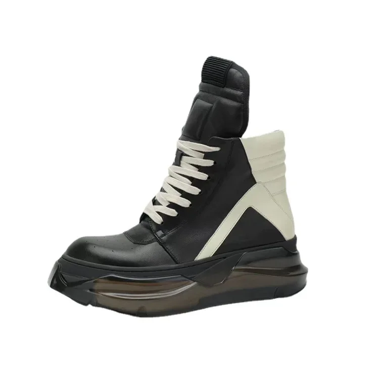 

New Rick High-Top Women's Black Riding Boots with Air Cushion Soles and Thick Platform Heels for Streetwear Style