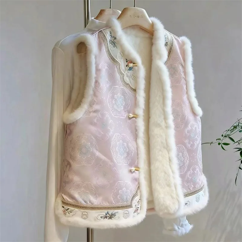 Women's Jackets and Vests  New Outerwear  Retro National Style Vest Jacket Women Plus Velvet Warm Fashion Joker  fur Collar Vest - 2