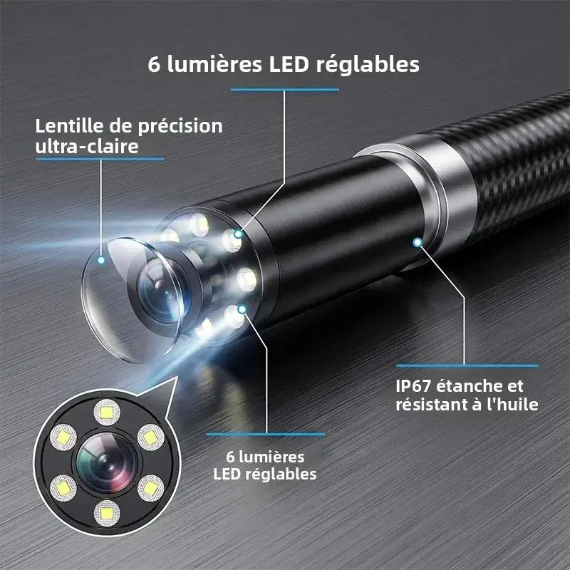 CAKI 360° Degree Rotation Endoscope Camera 6mm Lens HD Waterproof Sewer Camera IP67 for Automotive IOS Android suitable 3
