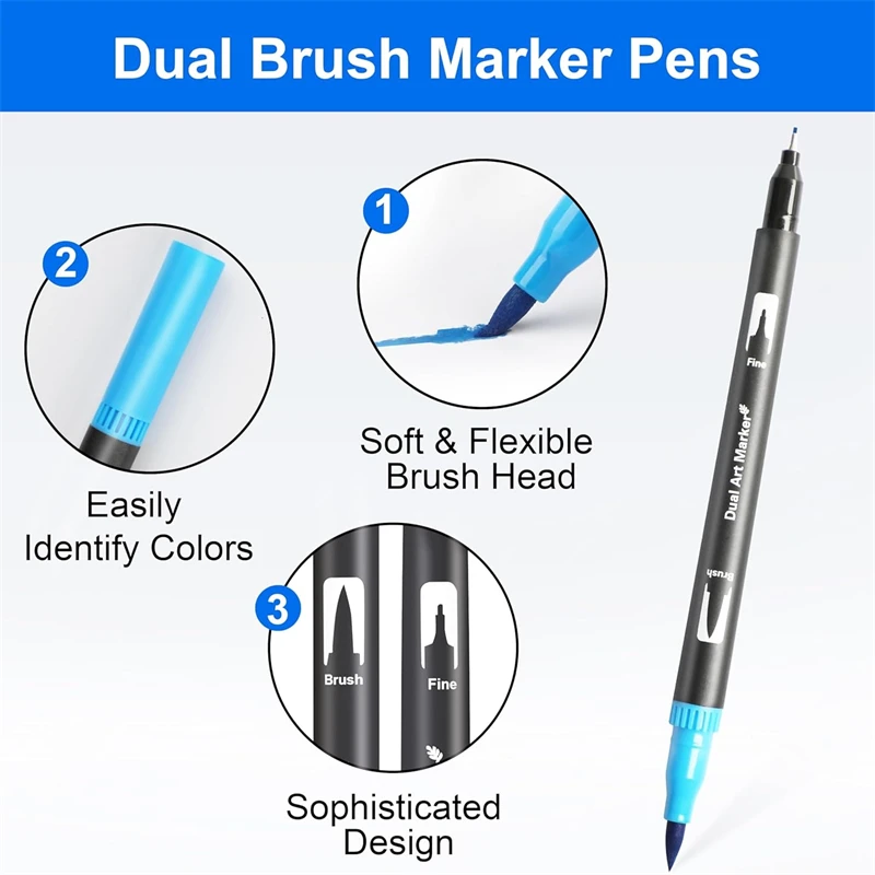 Dual Brush Marker Pens 60/72/80/100/120 Colors Fine and Brush Tip for Adults Students