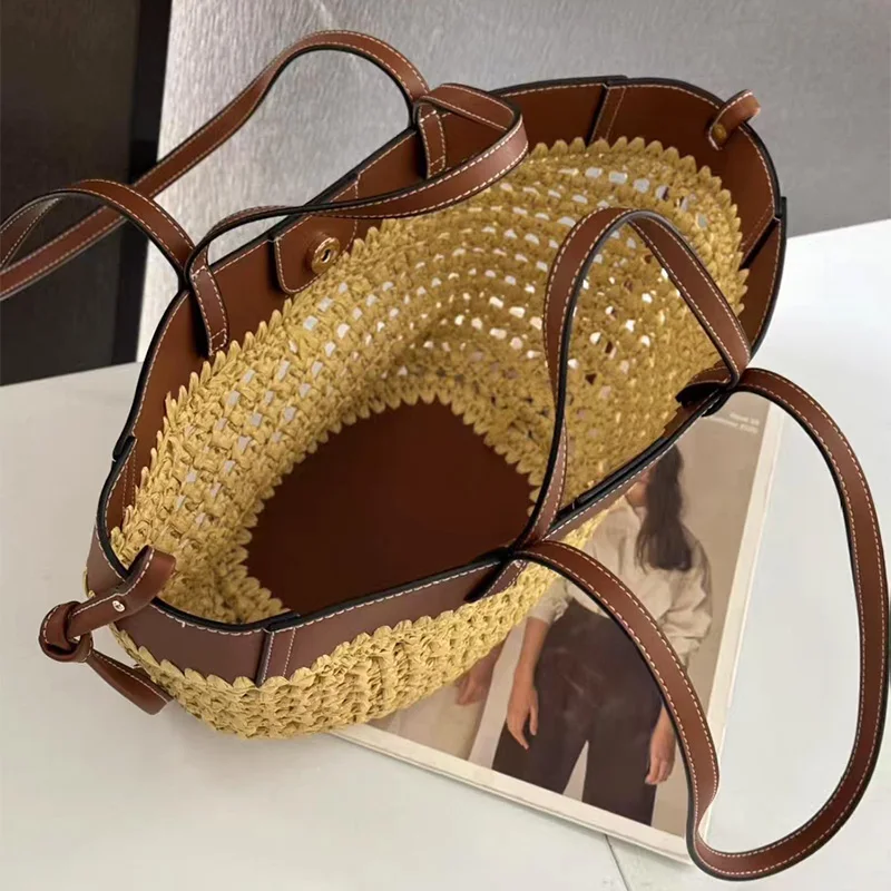 Borsa a spalla donna in paglia intrecciata borsa secchiello chic_voghion.com