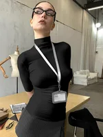 Haut à col roulé pour femmes, décontracté, confortable, demi-manches, à la mode, blanc, noir, vêtements de base, été 5