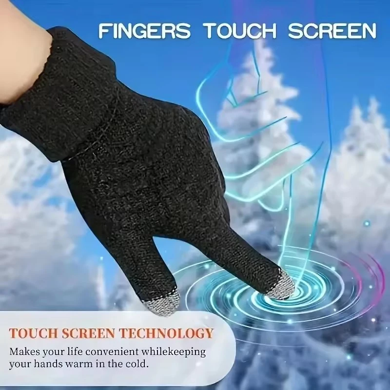 Thermal touchscreen gloves for winter outdoor skiing fishing hiking windproof anti-slip elastic cuff