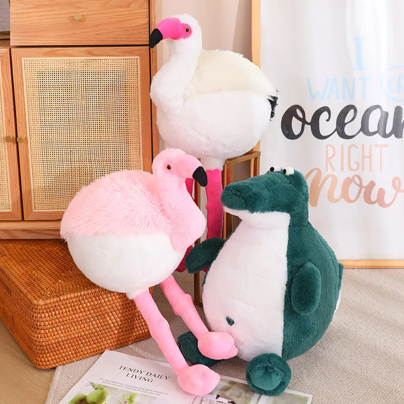 Kawaii Fluffy Flamingo Plush Toy Cute Stuffed Animals Crocodile Plushies Doll Anime Soft Kids Babys Toys for Girls Home Decor flamingo фон для террариума 45х45х10 см