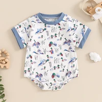 2024-04-01 Lioraitiin 0-18M Summer Baby Boy Romper Short Sleeve Crew Neck Duck Print Jumpsuit Clothes Casual Daily 1