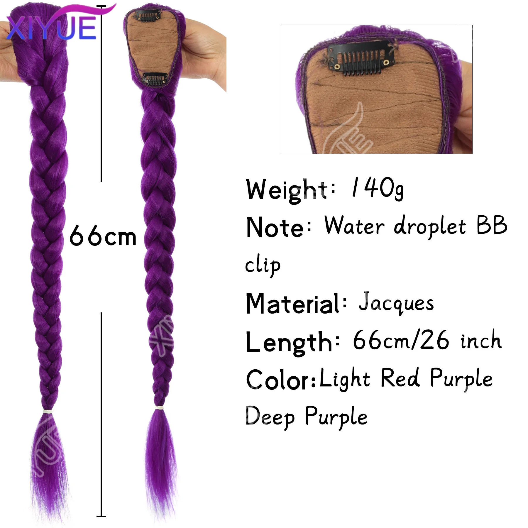 XIYUE Easy Clip in Purple Ponytail Extensions 26 Inch Rumi Long Purple Braids Synthetic Fiber Hair for Cosplay Halloween Costume
