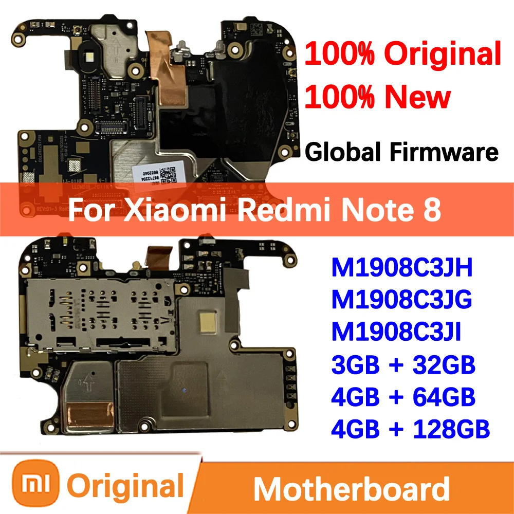 100% Original Motherboard for Xiaomi Redmi Note 8 Mainboard Logic Circuit Board Plate Global Unlocked Mother board xiaomi motherboard mobile motherboard