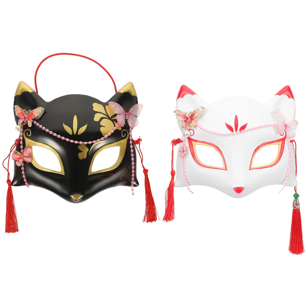 

2 Pcs Carnival Fox Mask Decor Cosplay Face Portable Party Reusable Plastic Exquisite Animal Bathroom Decorations