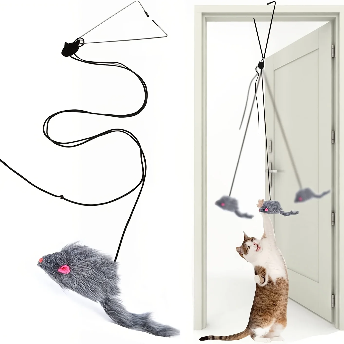 Interactive Door Hanging Cat Toy with Black Mouse Teaser Entertain and Exercise Your Cat Toy for Indoor Cats Play Supplies
