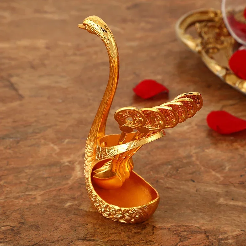 7 個スプーンセット亜鉛合金コーヒースプーン白鳥の形のホルダー