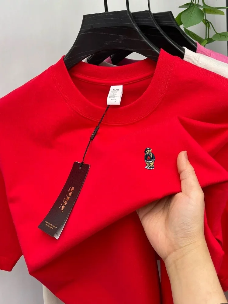 High-End-T-Shirt für Herren aus 100 % Baumwolle mit kurzen Ärmeln Luxusmarke Cartoon-Bär-Stickerei koreanischer Stil Jugend lässig Rundhalsausschnitt neues Oberteil – Detail 25