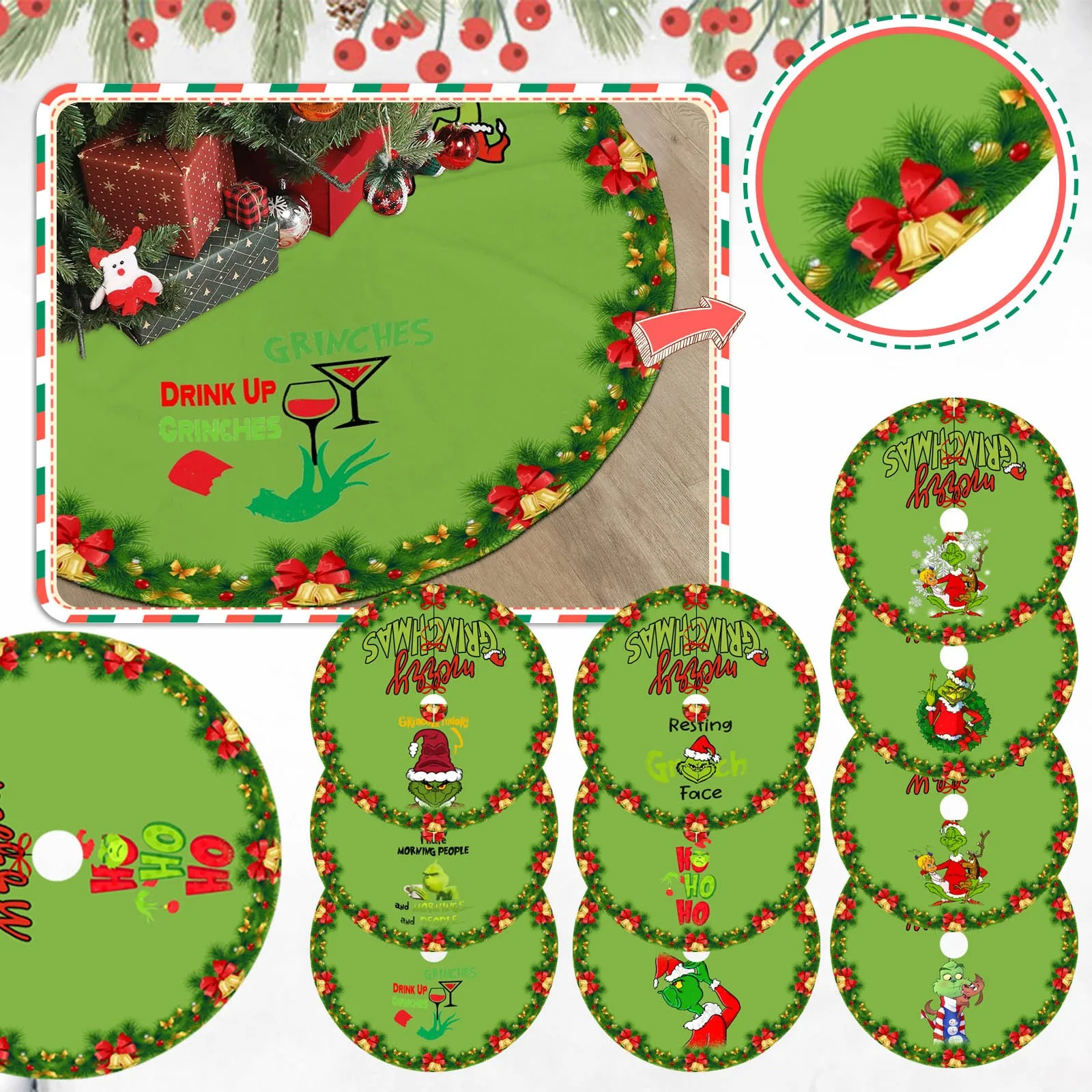 Christmas Tree Skirt Red & Green Christmas Tree Skirt for Holiday Decoration