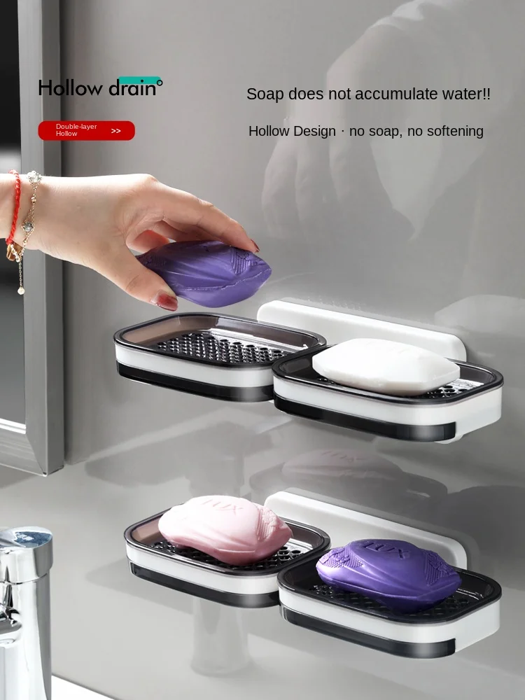 Shelf Bathroom Shelf Suction Cup Storage Plastic Holders Wall-mounted  Double-deck Creative Drainage Soap Storage Double Racks - AliExpress