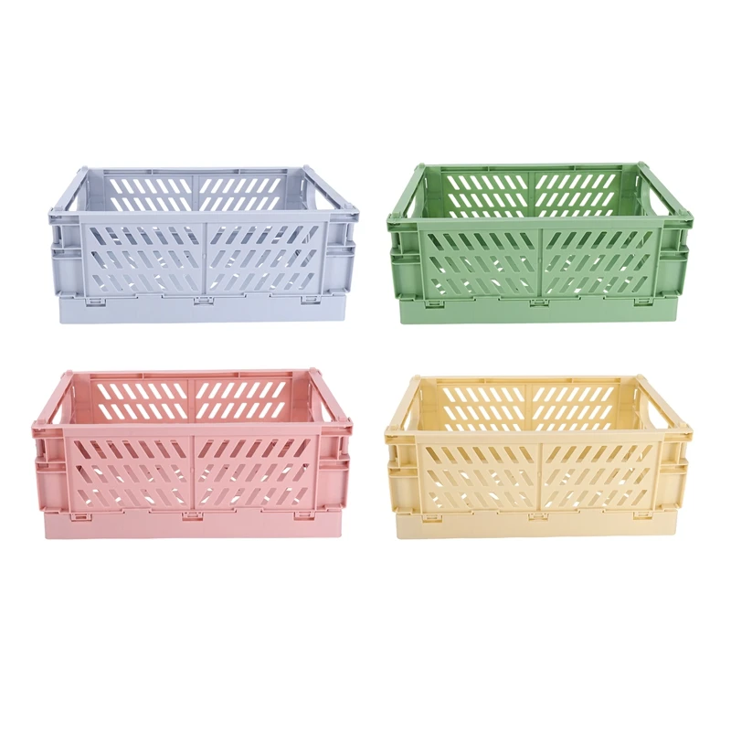 

4Pcs Collapsible Basket Folding Storage Box Crate Plastic Container Durable Transportable Foldable Basket Random Colours