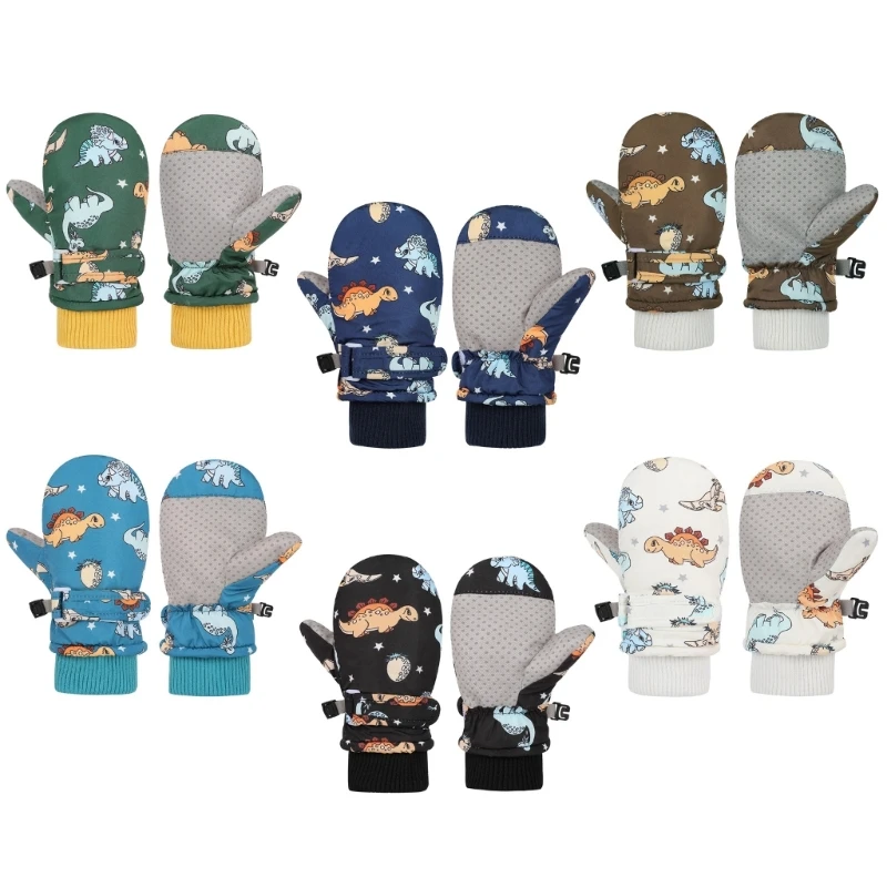 Thicken Thermal Mitts Gloves Ski Gloves Printed Cartoon Dinosaur Splashproof Mittens Ice Skating Warm Snow
