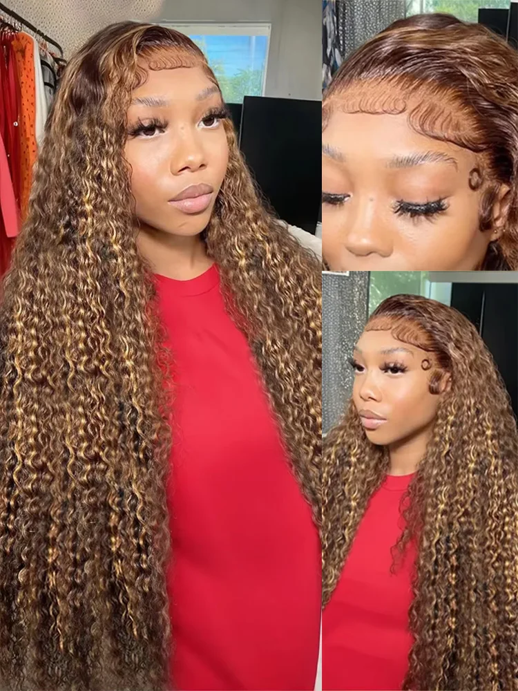 30 40 Inch Highlight Ombre 13x6 HD Lace Frontal Wig Water Curly Human Hair Wigs 250 Density 13x4 Deep Wave Color Lace Front Wig