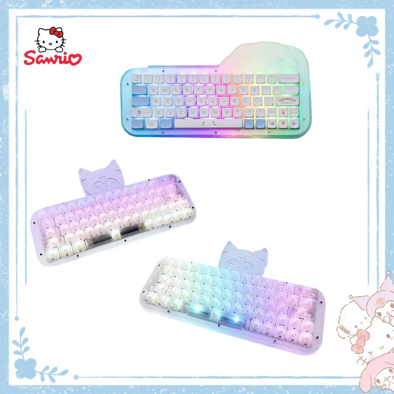

Kawaii Sanrio Cinnamoroll Kuromi Cartoon 64 Keys Customize To Stack Wired Mechanical Keyboard Transparent Shine Festival Gift