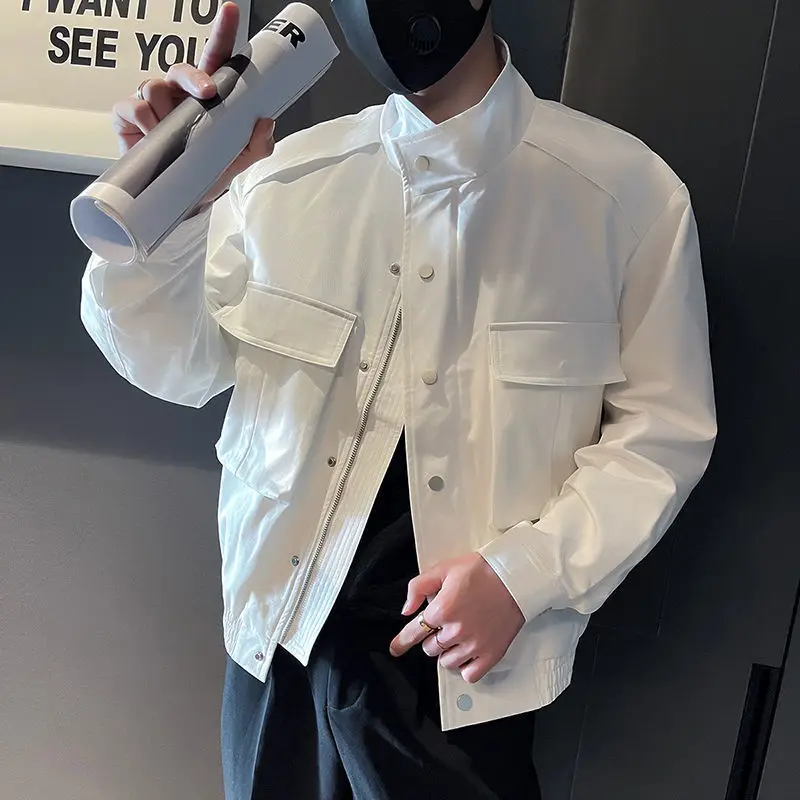 Autumn Winter New Solid Color Fashion Long Sleeve Jacket Man High Street Casual Button Zipper Pockets Tunics Y2K All-match Coat