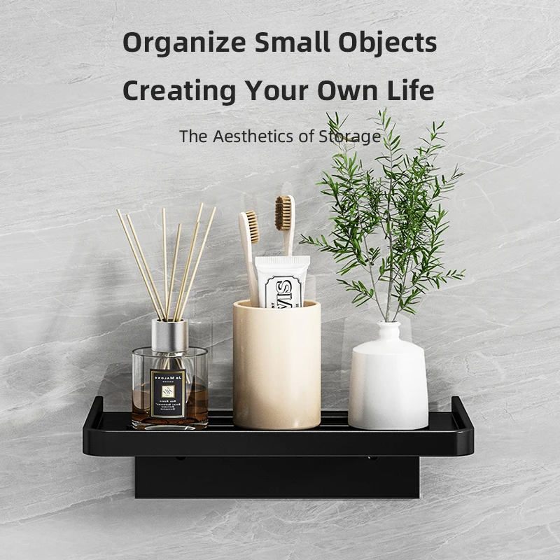 ABS Bathroom Shelf Storage Rack Black Shelves Wall Holder Shower Basket Phone Storage Bathroom Organization WB8011 2