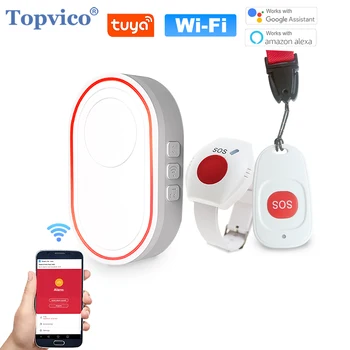 Topvico Tuya Emergency Panic Button WIFI for Elderly Alarm SOS Bracelet Wireless Caregiver Pager Watch Call Senior Fall Alert