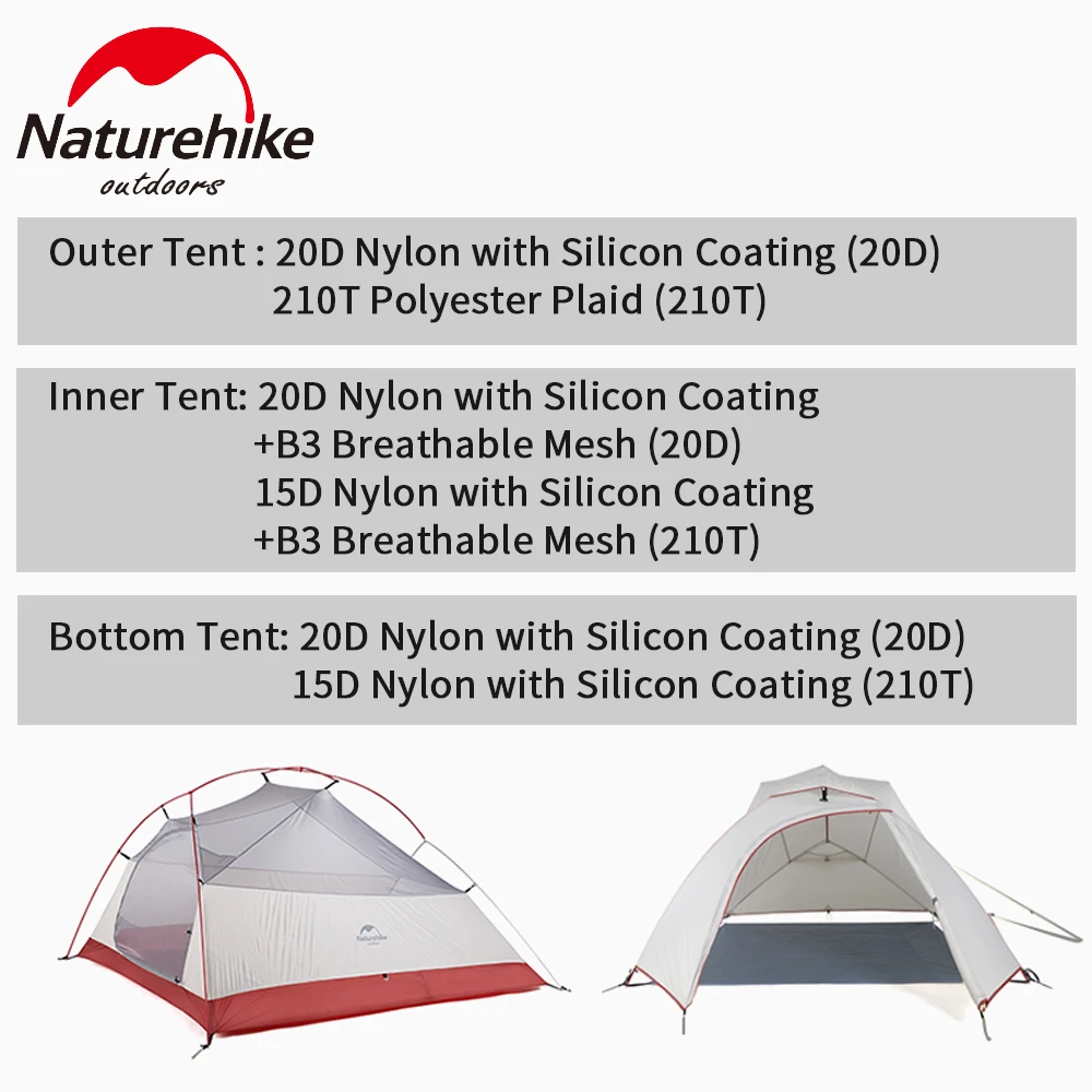 Naturehike Cloud Up 3 Person Tent Ultralight Camping Outdoor Hiking Travel Backpacking Shelter Tent Waterproof Nylon Portable
