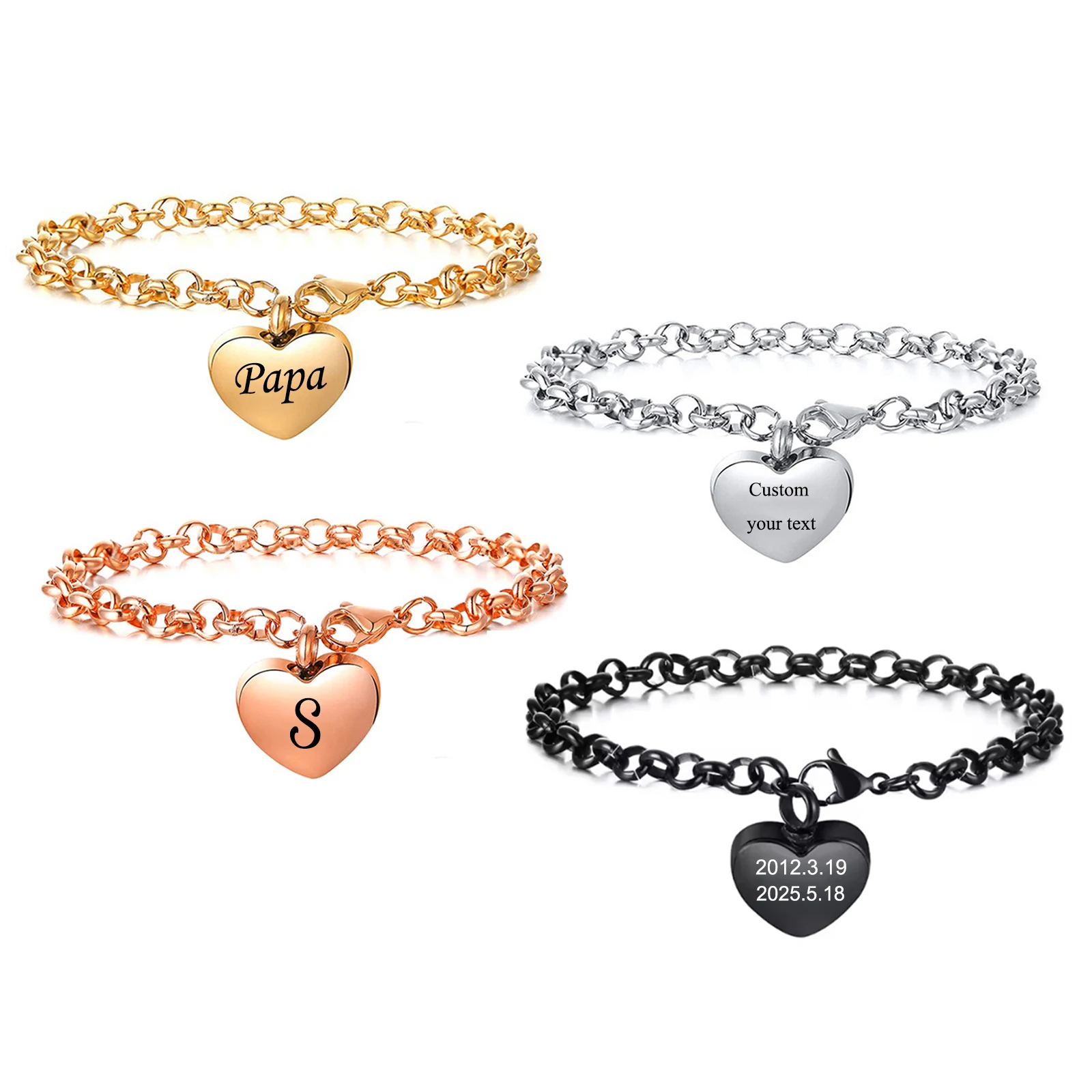 Benutzerdefinierte Herz-Einäscherungsarmbänder für Asche der geliebten Menschen, Gedenkurnen-Armband für Frauen, Edelstahl, Andenken, Schmuck, Geschenk
