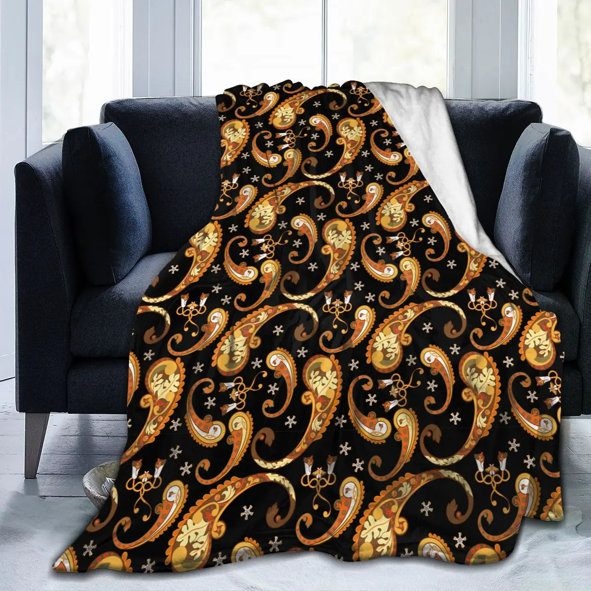 

Paisley Throw Blanket Soft Flannel Blanket for Chair Travelling Camping Kids Adults Bed Couch Cover Winter Queen King