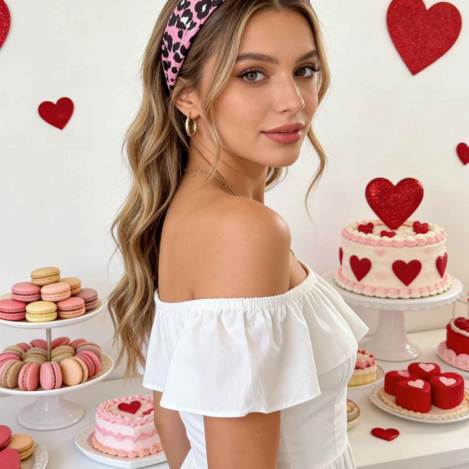 1-teiliges Damen-Stirnband-Set in Fuchsia-Rosa (Leopard/Rose/Herz-Punkte) – Haarschmuck mit großer Schleife, trendig und niedlich für den Alltag – Detail 4