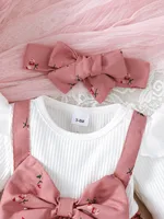2pc/Set childrens' baby girl Dress Color blocking Broken flowers Big Bow Princess Dress+Headband 0-24 Months Baby Fashion Dress 3