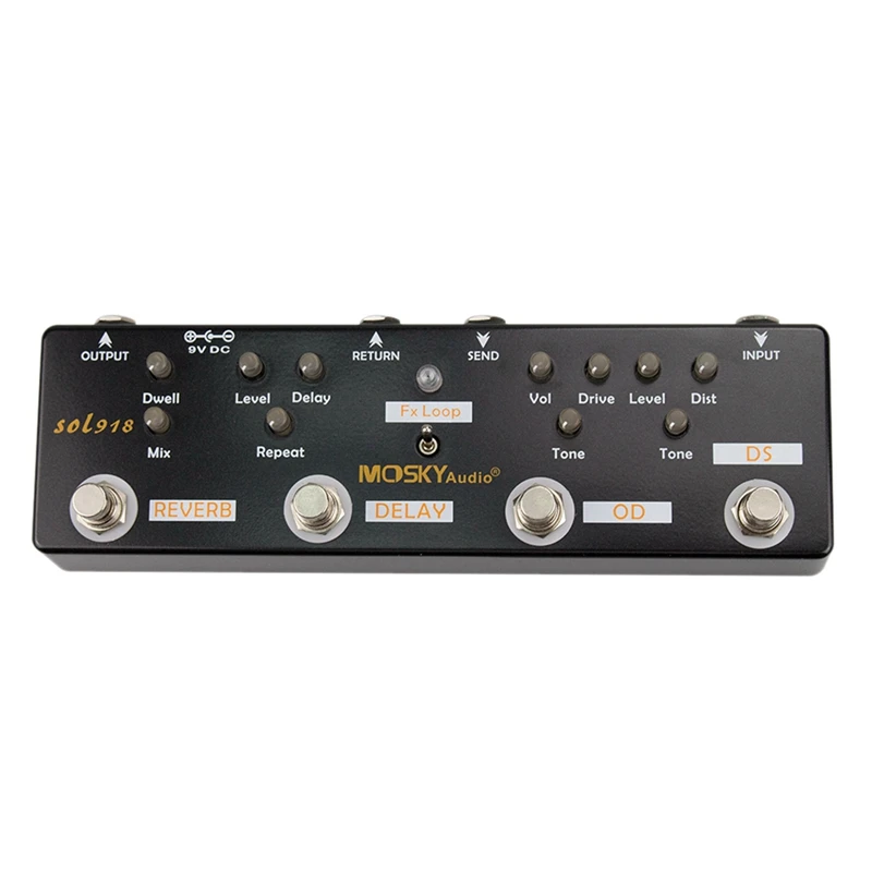 

2X MOSKY Sol918 5-In-1 Guitar Multi-Effect Pedal Distortion Delay Reverb Overdrive Effect Pedal FX Loop Metal Shell