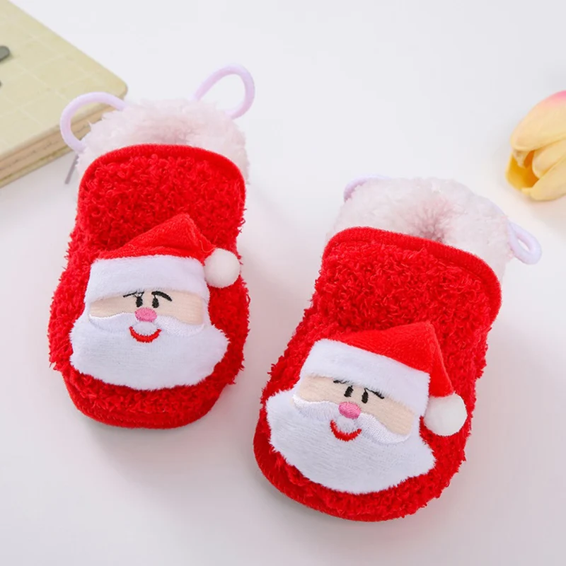

Infant Halloween Christmas Booties Soft Baby Pumpkin Santa Claus Winter Warm Fleece Slippers Snow Boots Crib Shoes