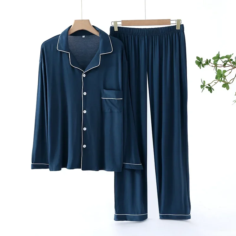 Trouser Pajamas Sets Men Spring Autumn Long Sleeve Modal Thin Plus-Sized Homewear Suit Solid Colors Pyjama Men Sets pajamas set man pajamas set