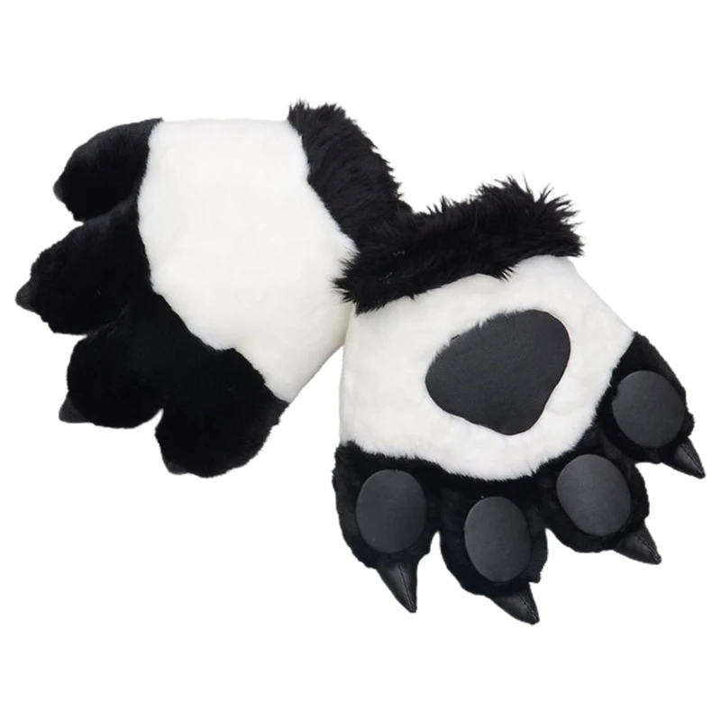 

New Simulation Panda Paw Plush Gloves Animal Stuffed Padded Hand Warmer Halloween Cosplay Costume Mittens
