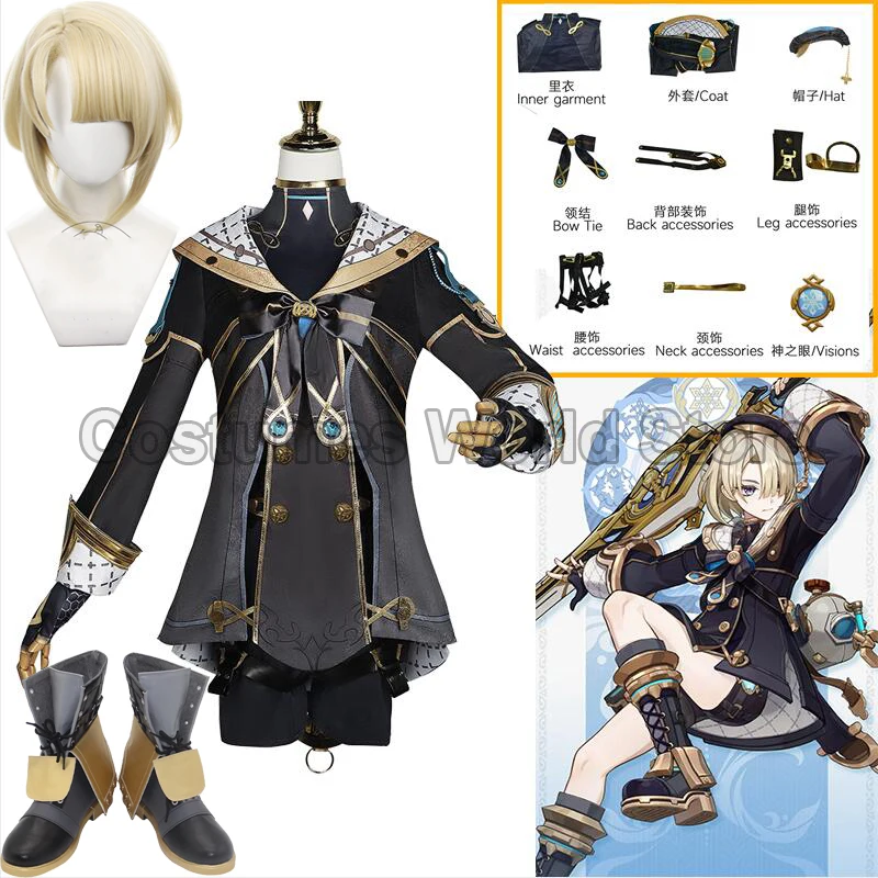 

Anime Genshin Impact Freminet Cosplay Costume Wig Hat Outfit Carnival Uniform Halloween Party Clothing Boots Shoes Accessories