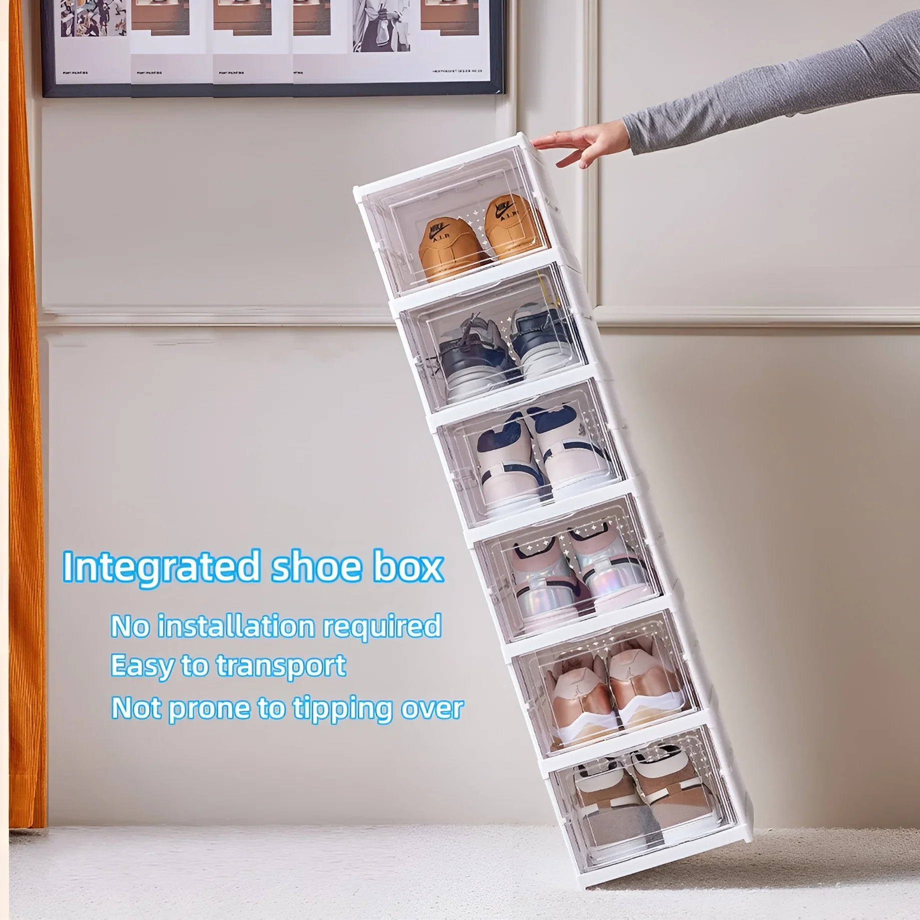 Shoes Storage Box Foldable Transparent Sneaker Shoe Organizers Cabinet Stackable Dustproof High-top Cabinet Shoe Rack Shelf 3