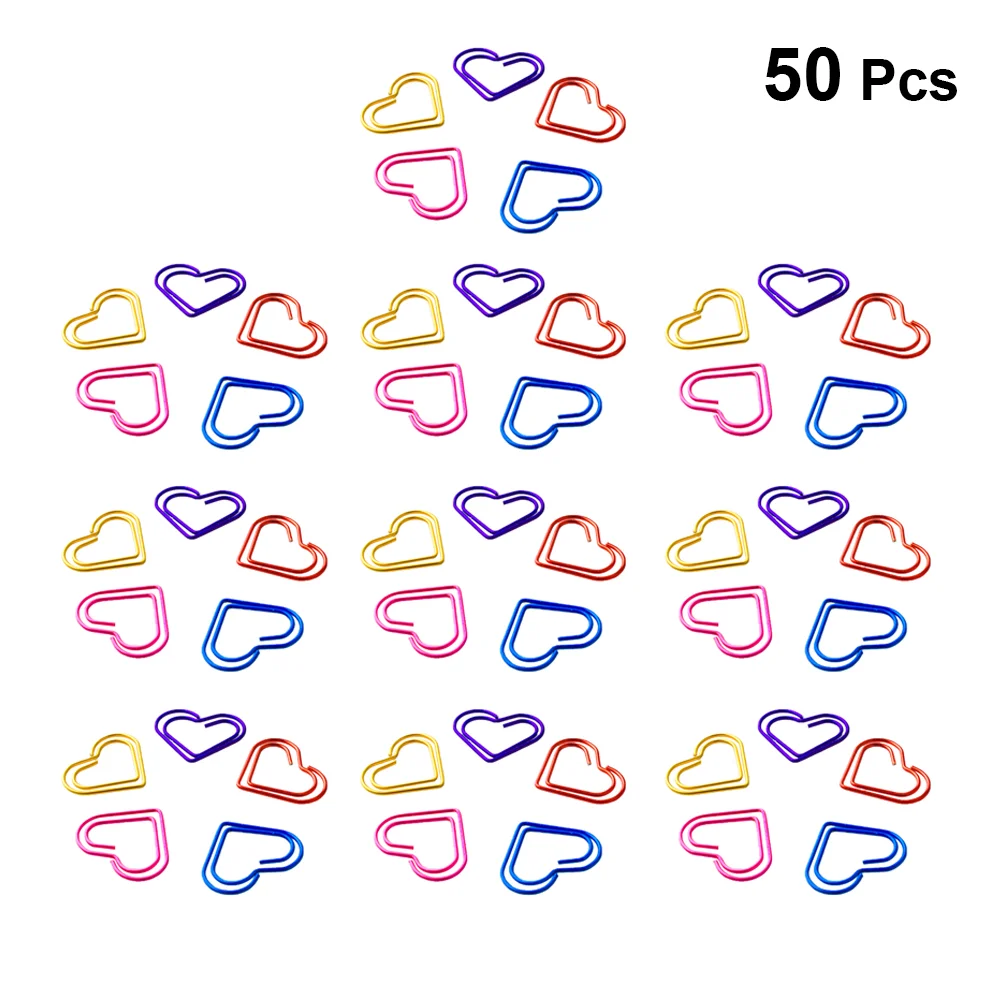 

50 Pcs Heart Shaped Paper Clip Creative Clamp Hand Account Metal Clips Bookmark