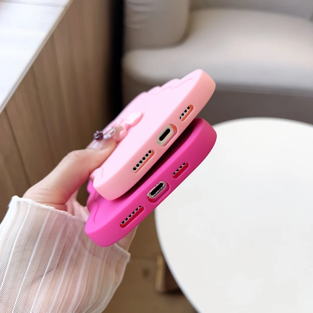 3D Pink Cute Butterfly Candy Wavy Silicone Phone Case Cover