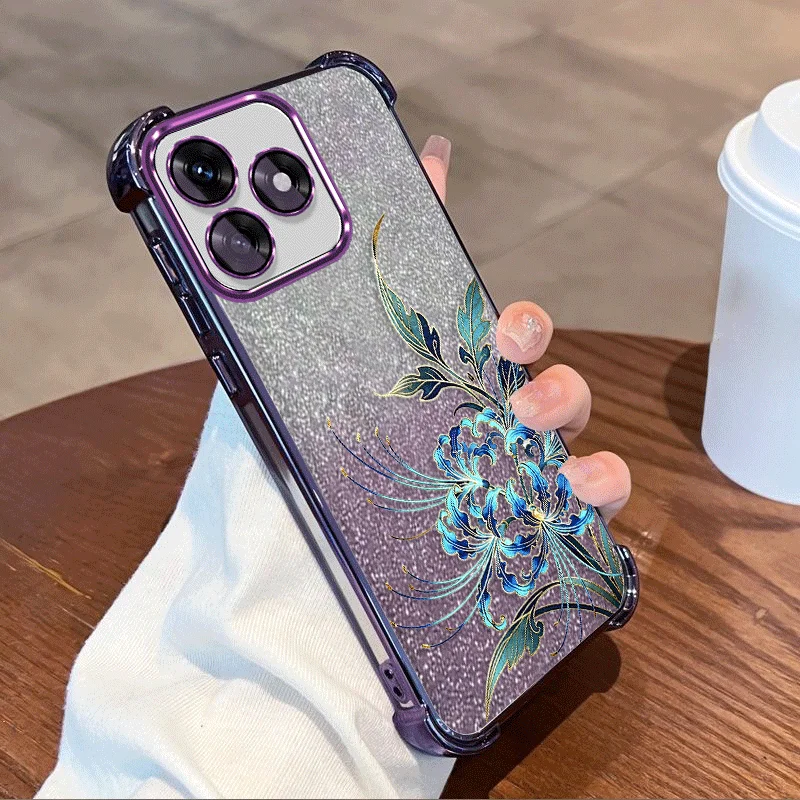 Glitter Plating Shockproof Flower Pattern Protective Cover