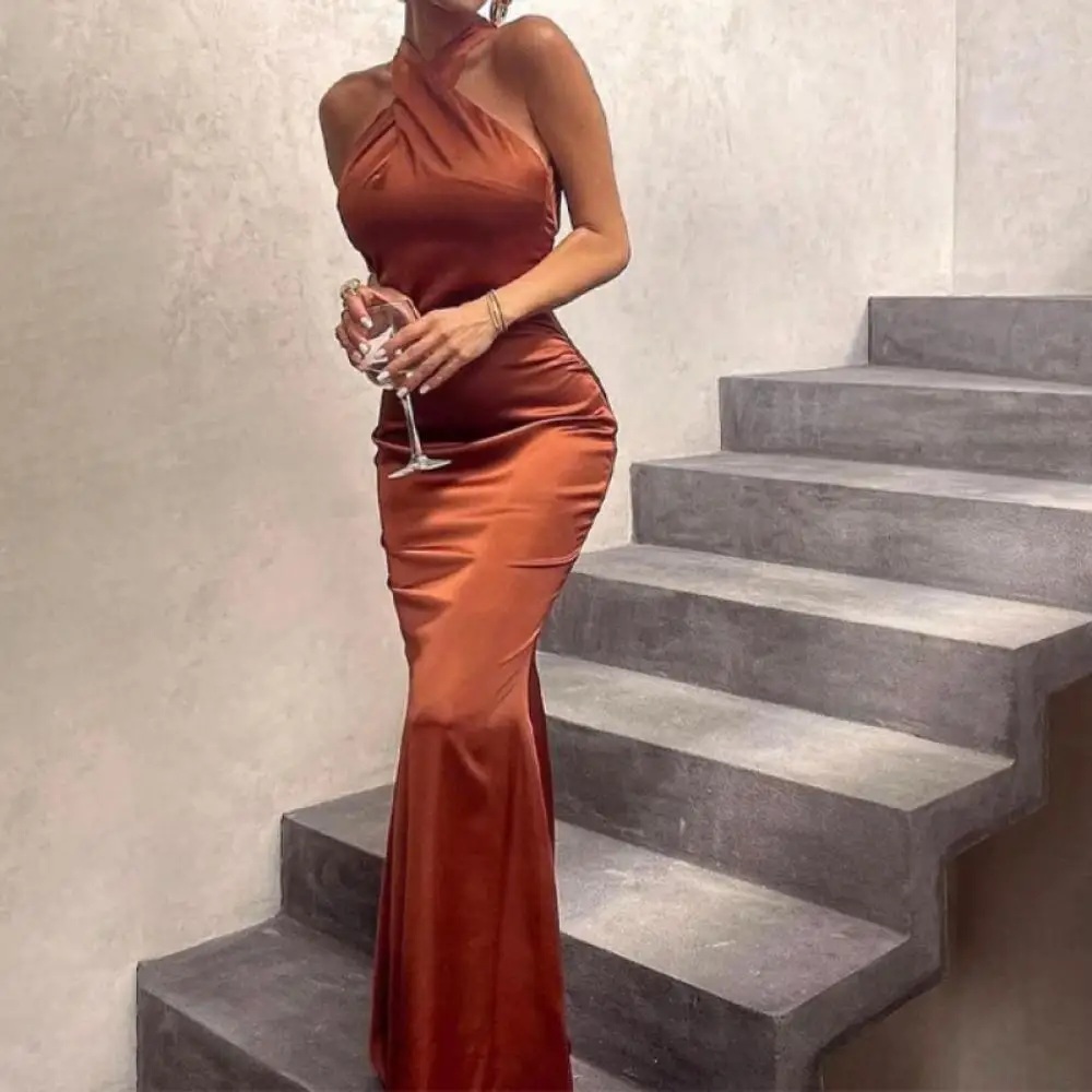 

Sleeveless Halter Skirt Sexy Solid Color Halter Skirt Halter High Fanny Pack Hip Skirt Set Spice Girls One-Step Dress for Party