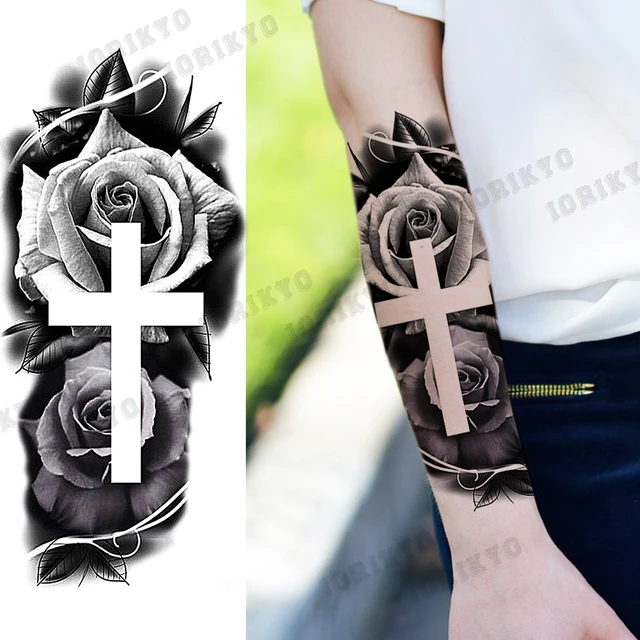 Cross And Rose Tattoos