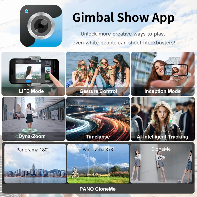 TOKQI M01 3-Axis Anti-Shake Handheld Gimbal Phone Stabilizer Foldable Holder Selfie Tripod with Fill Light for iPhone Smartphone 6