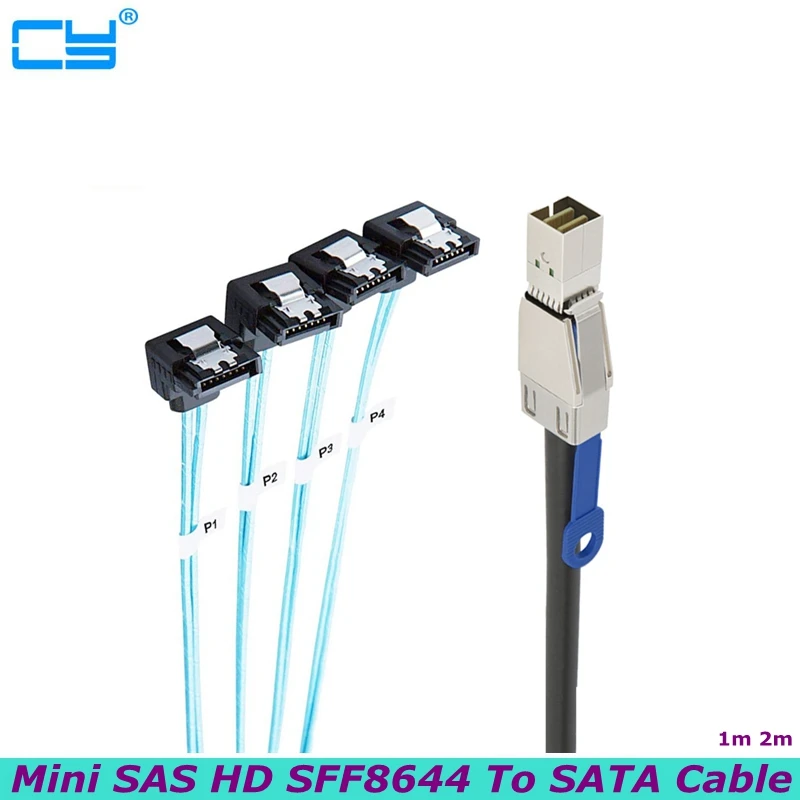 

New Mini SAS HD SFF8644 To SATA Cable 90 degree 4 port 7Pin, SFF-8644 to 4 SATA 7pin 12GB for Hard Disk Data Server 1m 2m
