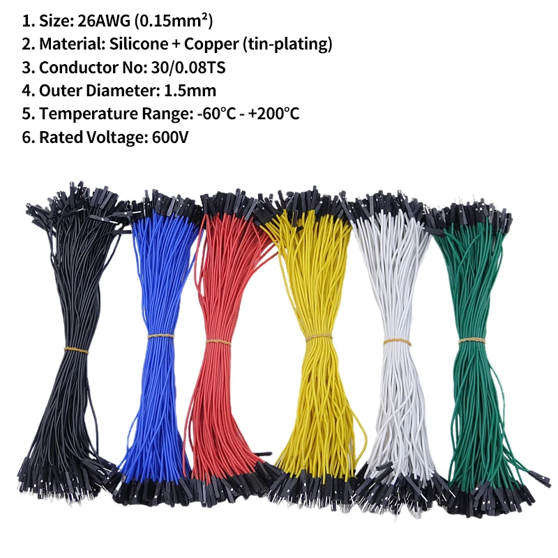 1050 шт. супермягкий силиконовый перемычка, 1 шт., кабель Dupont 26AWG, штекер, гнездо, гибкий разъем для самостоятельной сборки Arduino (art.: 3920c74bb4ecf) - 3920c74bb4ecf