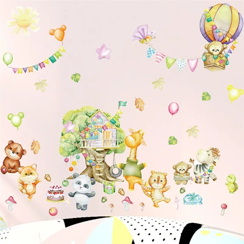 

Счастливые Животные, строительные шары, настенные наклейки для детской комнаты, украшение для дома, тигр, панда, искусство Diy, сафари, художественный плакат из ПВХ